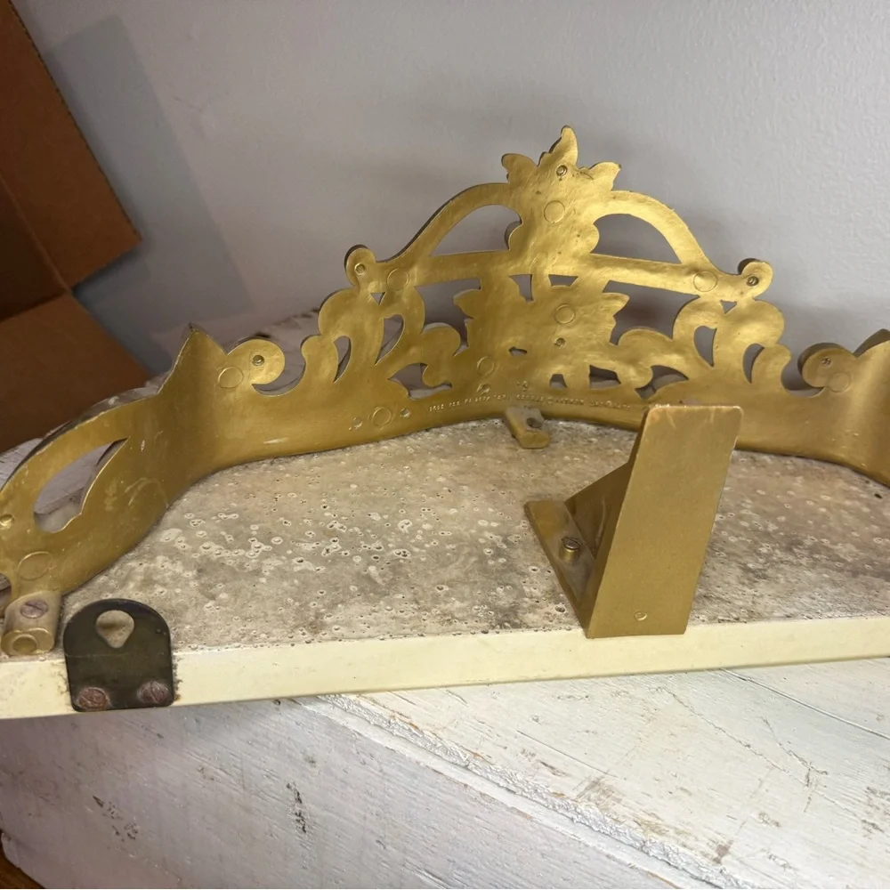 Vtg 1965s Gold Ornate Rose & Marble Wall Shelf Dart Syroco Hollywood Regency MCM